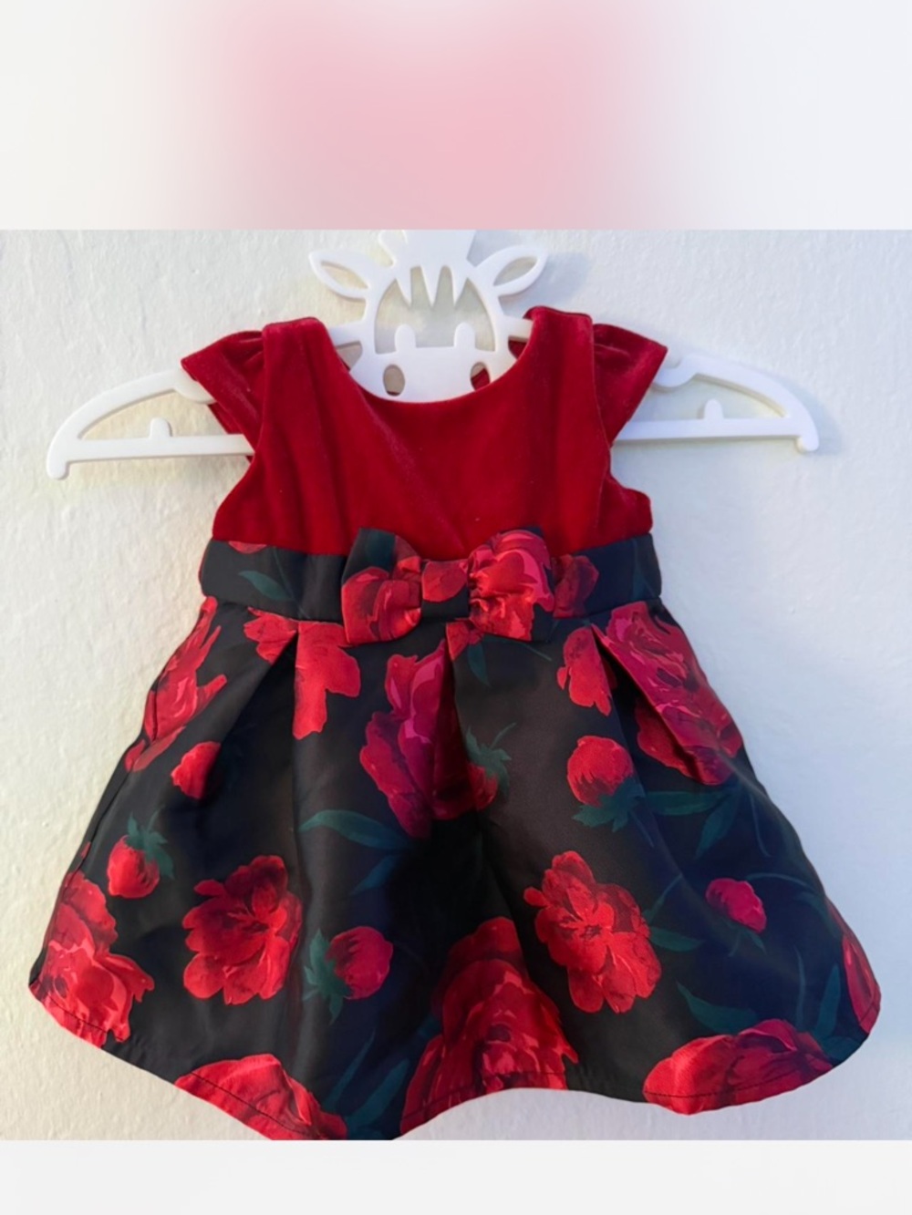The Children's Place Red Velvet & Black Floral Bow Dress